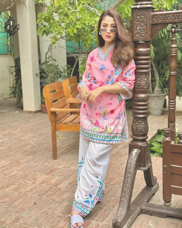 Pink Floral Silk 2 PC